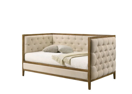Transitional Twin Mattress Ready Natural Oak Fabric Daybed - Omega Lifestyles