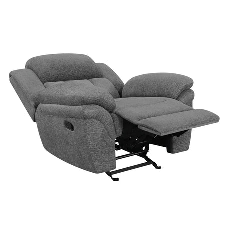 Charcoal Upholstered Glider Recliner With Cushioned Arms - Omega Lifestyles
