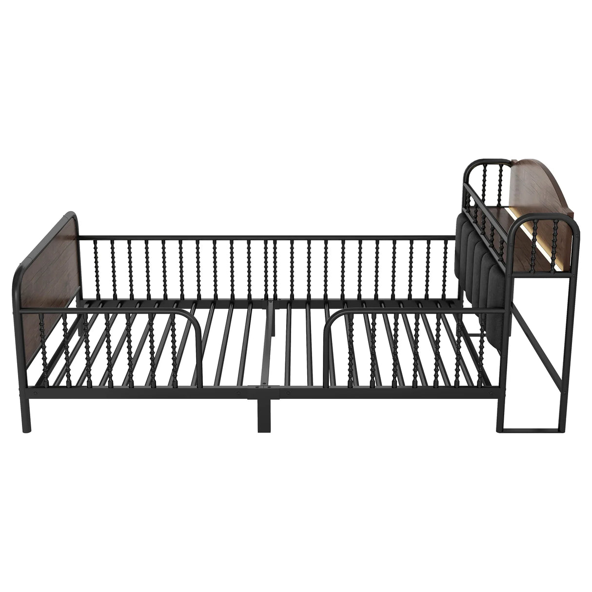 Twin Metal Platform Bed Frame With Upholstered Headboard And LED Light - Omega Lifestyles