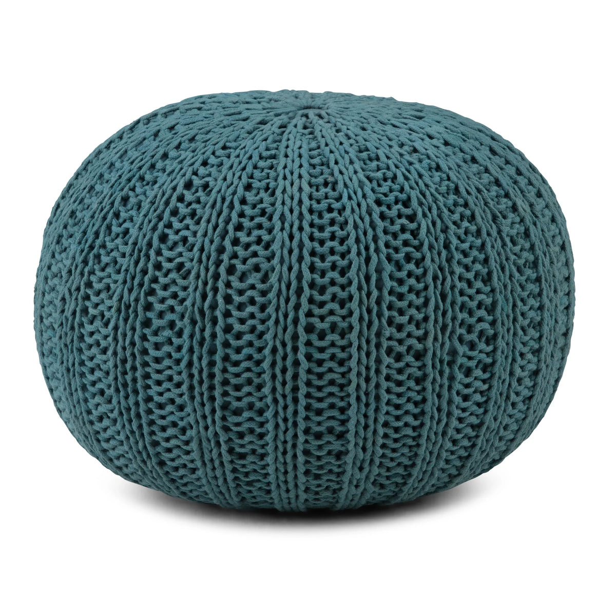 Hand Knit Teal Round Pouf Accent Seating - Omega Lifestyles