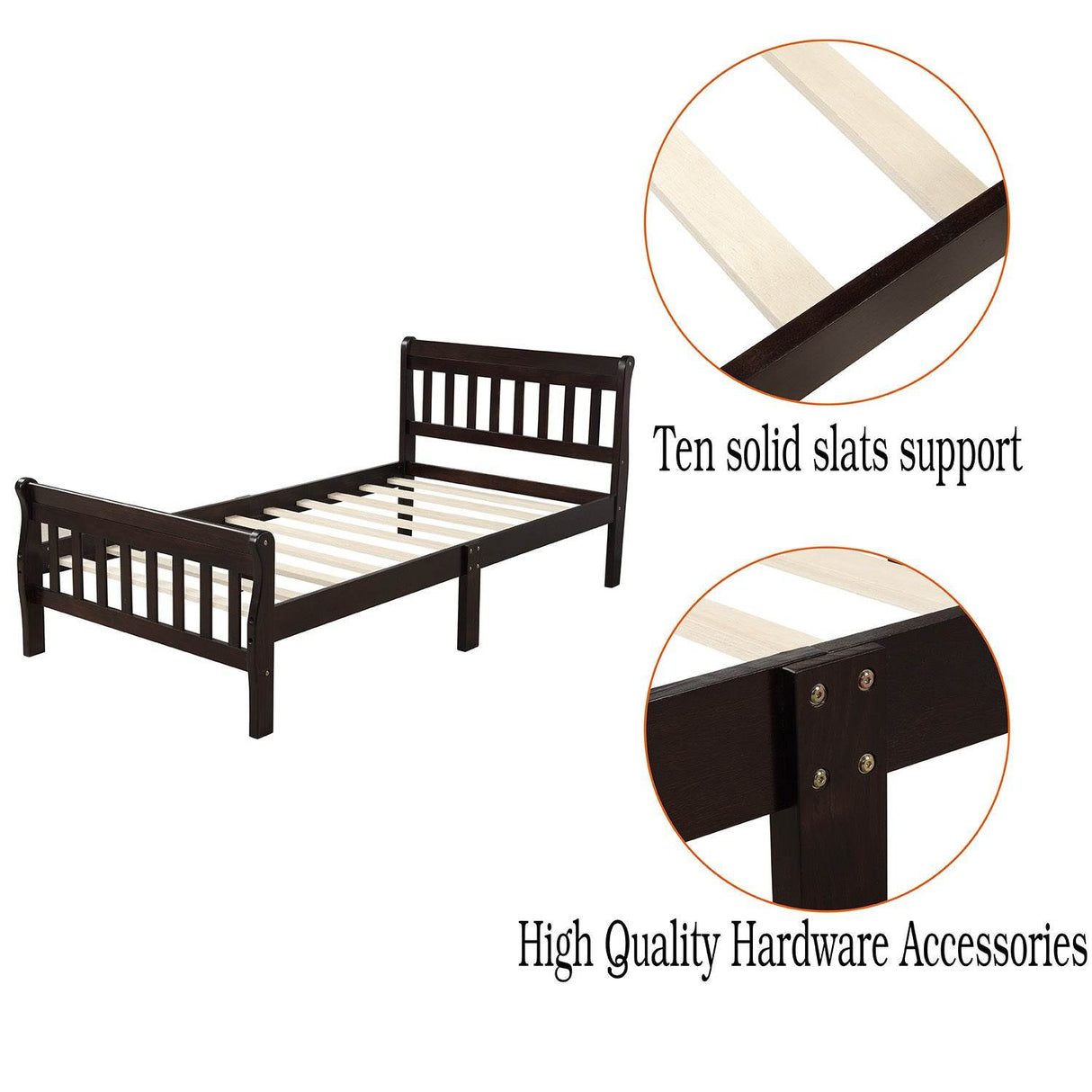 Twin Solid Wood Sleigh Platform Bed Frame With Headboard - Omega Lifestyles