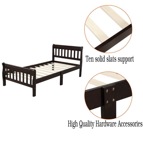 Twin Solid Wood Sleigh Platform Bed Frame With Headboard - Omega Lifestyles