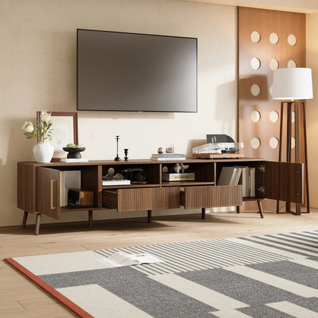 Modern Walnut TV Stand With Soft-Close Doors and Storage - Omega Lifestyles