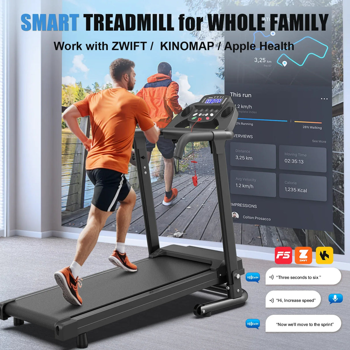 Foldable Portable 2.5HP Treadmill With Handles And App Control - Omega Lifestyles
