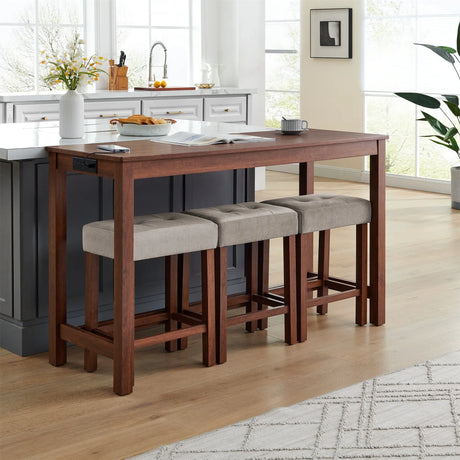 4-Piece Cherry Wood Bar Table Set With Power Outlets - Omega Lifestyles