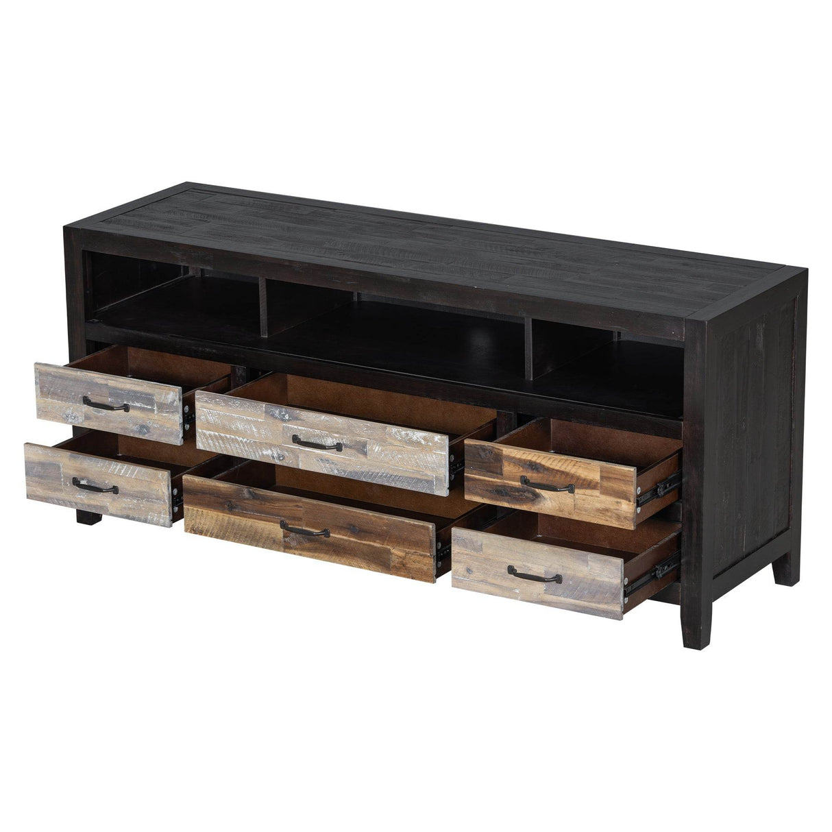 Retro Distressed Solid Wood TV Stand With Drawers - Omega Lifestyles