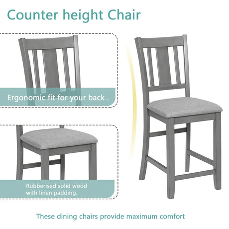 5-Piece Gray Acacia Wood Counter Height Dining Set - Omega Lifestyles