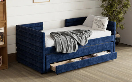 Twin Upholstered Daybed With Trundle And Storage Drawers - Omega Lifestyles