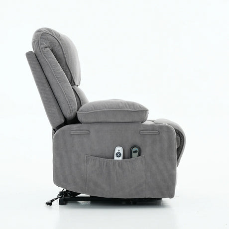 Medium-Firm Corduroy Remote-Controlled Heating Massage Recliner - Omega Lifestyles