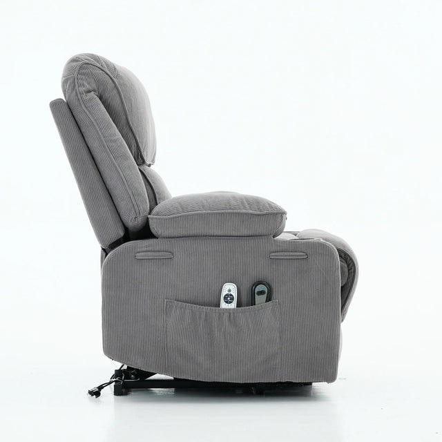 Medium-Firm Corduroy Remote-Controlled Heating Massage Recliner - Omega Lifestyles