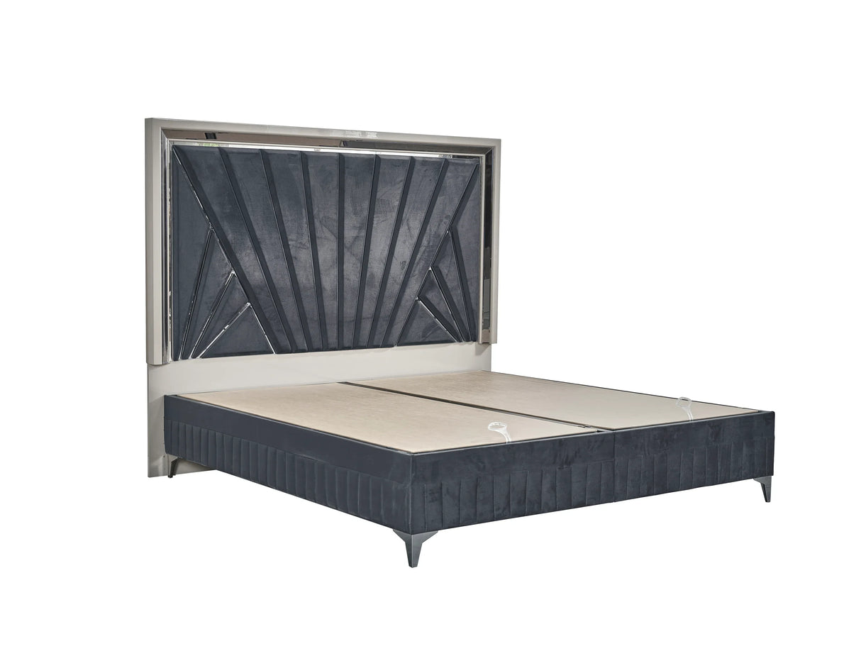 Contemporary Velvet Upholstered King Bed Frame With Storage - Omega Lifestyles