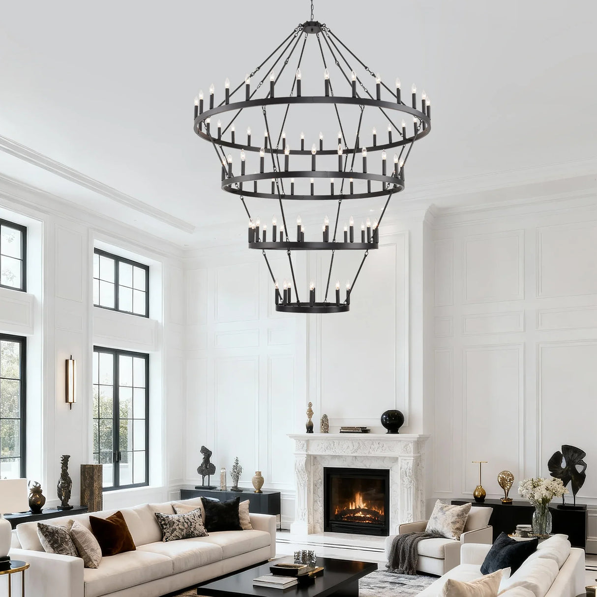 Farmhouse 70-Inch 60-Light Wagon Wheel Chandelier - Omega Lifestyles