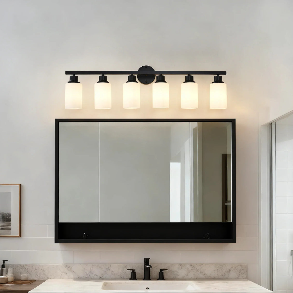 Matte Black Glass Shade 6-Light Wall Sconce Lighting - Omega Lifestyles