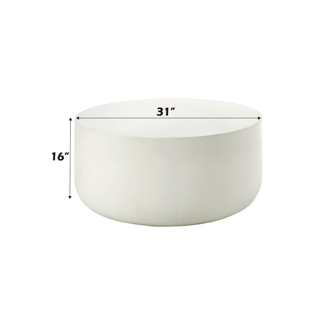 Natural White Round Cement Coffee Table Synthetic Wood - Omega Lifestyles
