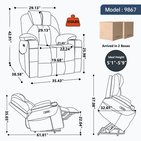 Power Lift Recliner Chair With Massage Heat And USB Ports - Omega Lifestyles