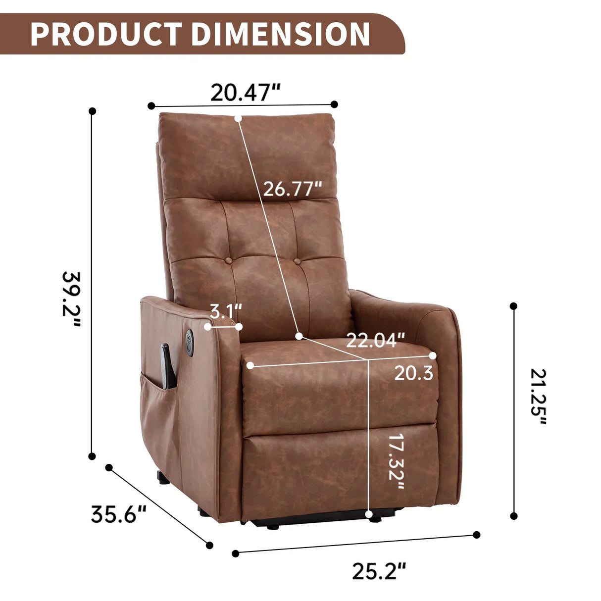 Brown Faux Leather Power Lift Recliner Chair With Massage Heat - Omega Lifestyles