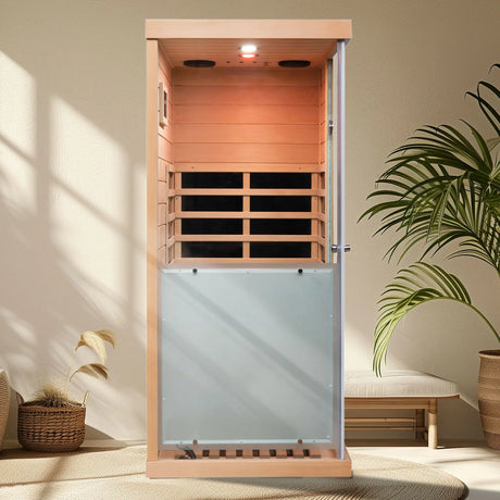 Mini Hemlock Wood Far-Infrared Heating Sauna With Bluetooth - Omega Lifestyles