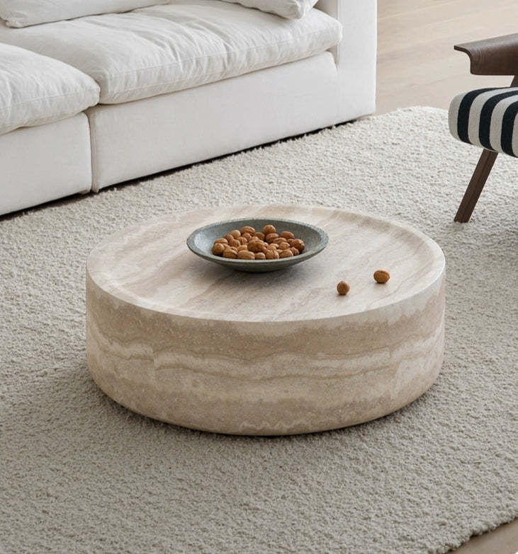 Round Faux Travertine Textured Fiberglass Coffee Table 12-Inch
