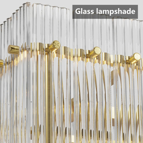 Modern Rectangular Crystal Glass 10-Light Gold Chandelier - Omega Lifestyles