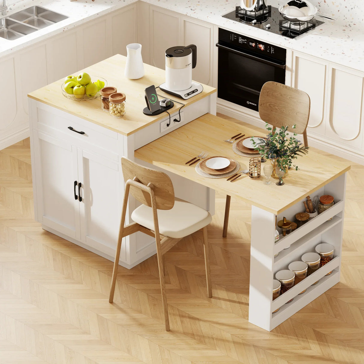 Extendable Kitchen Island With Dining Table Storage - Omega Lifestyles