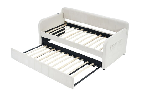 Twin Upholstered Velvet Daybed Frame With Trundle - Omega Lifestyles
