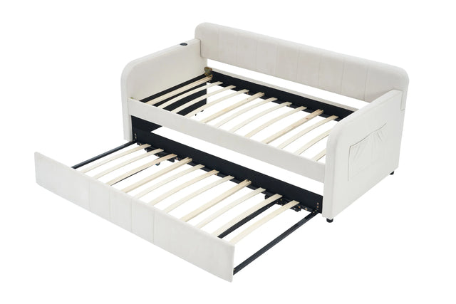 Twin Upholstered Velvet Daybed Frame With Trundle - Omega Lifestyles