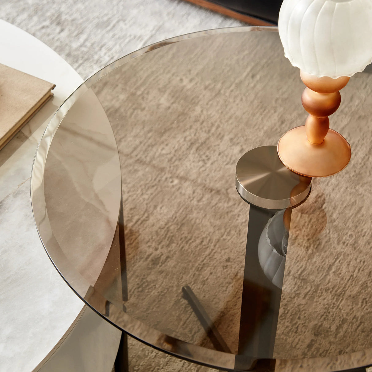 Round Tempered Glass Top Metal Accent End Table - Omega Lifestyles