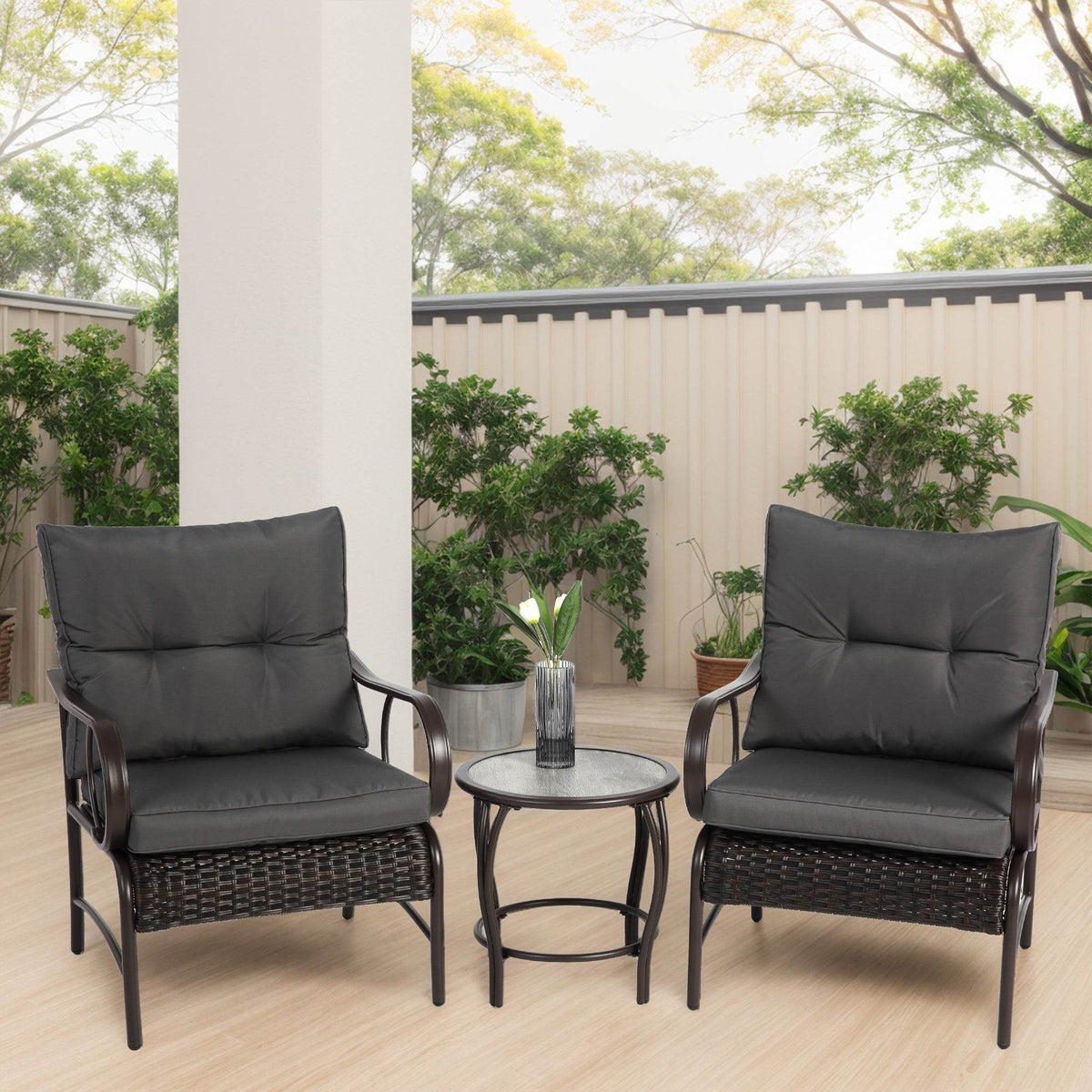3-Piece Outdoor Steel Frame Wicker Patio Set