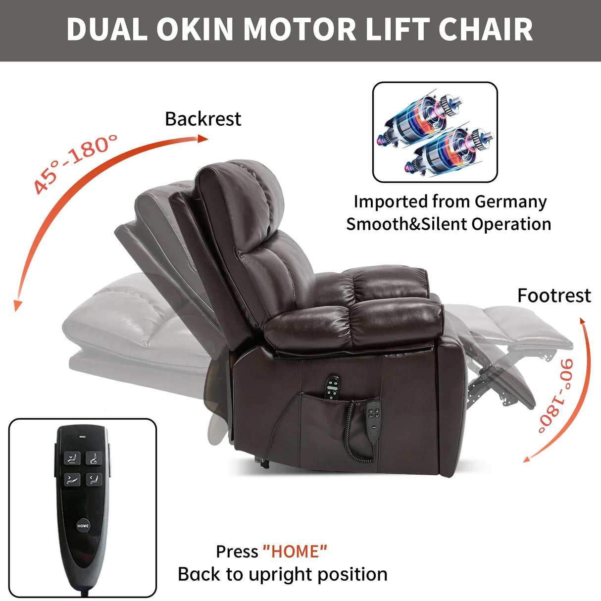 Brown Medium-Firm Faux Leather Power Lift Massage Chair - Omega Lifestyles