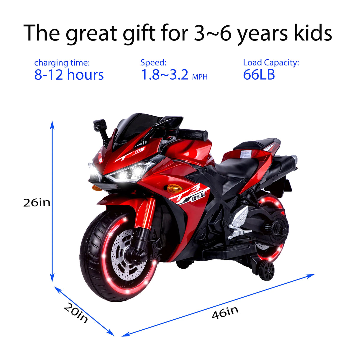 12V Kids Electric Motorcycle With Training Wheels and Lights - Omega Lifestyles
