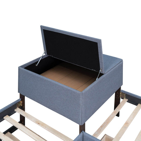 L-Shaped Upholstered Twin Platform Bed With Trundle Desk - Omega Lifestyles