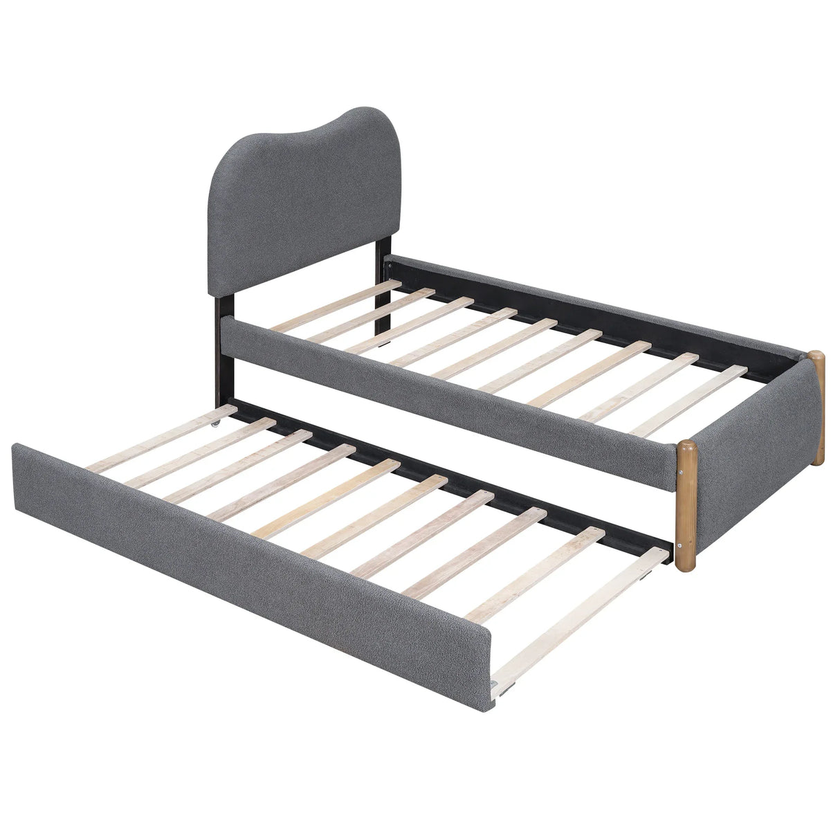Twin Upholstered Platform Bed Frame With Trundle and Headboard - Omega Lifestyles