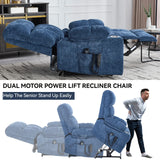 Blue Medium-Firm Power Lift Recliner Chair With Massage - Omega Lifestyles