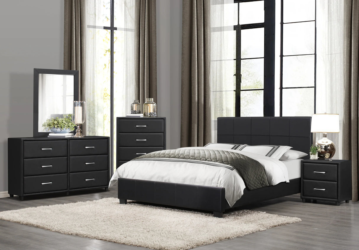 Full Contemporary Black Faux Leather Platform Bed Frame - Omega Lifestyles