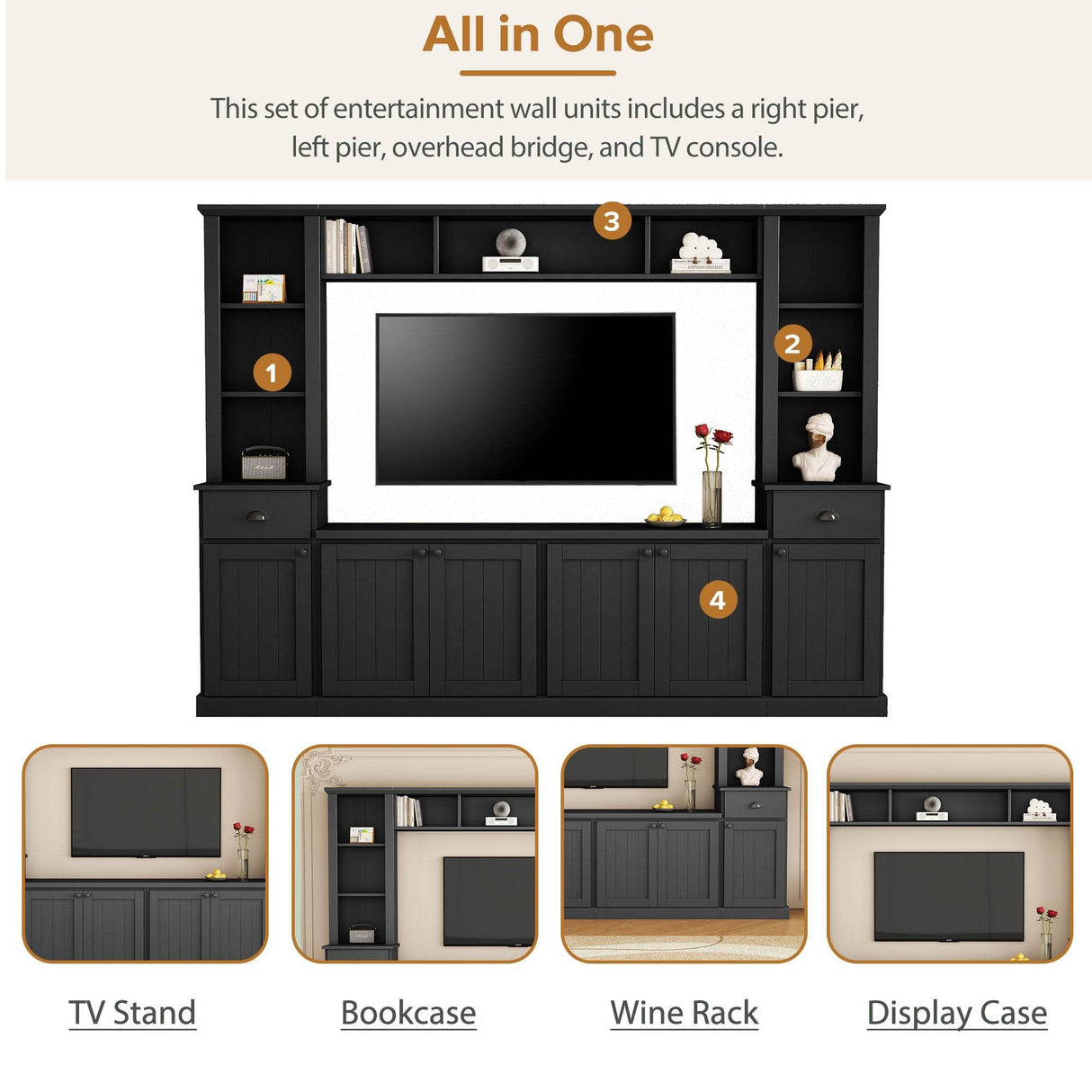 Adjustable Height Black Particle Board TV Stand Console - Sleep Galleria