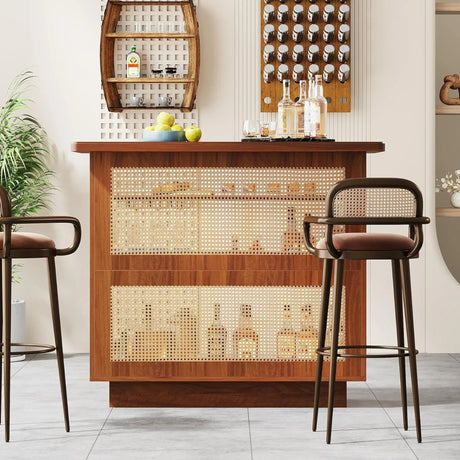 Farmhouse Rattan 4-Tier Liquor Cabinet Home Bar - Omega Lifestyles