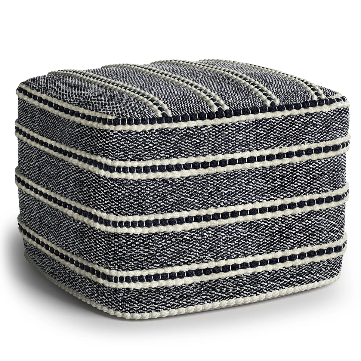 Square Woven Outdoor Indoor Navy White Pouf - Omega Lifestyles