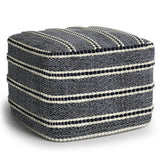 Square Woven Outdoor Indoor Navy White Pouf - Omega Lifestyles