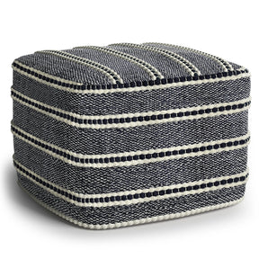 Square Woven Outdoor Indoor Navy White Pouf - Omega Lifestyles