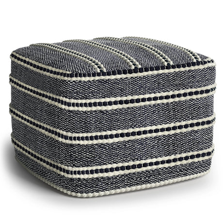 Square Woven Outdoor Indoor Navy White Pouf - Omega Lifestyles