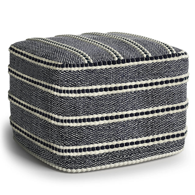 Square Woven Outdoor Indoor Navy White Pouf - Omega Lifestyles