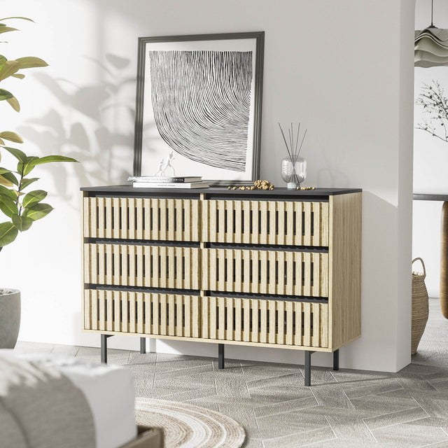 Modern Minimalist Fluted Six-Drawer Bedroom Storage Cabinet - Omega Lifestyles