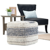 Handwoven Blue Natural Fabric Square Pouf - Omega Lifestyles