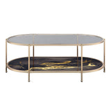 Black Marble Glass Top Metal Coffee Table With Shelf - Omega Lifestyles