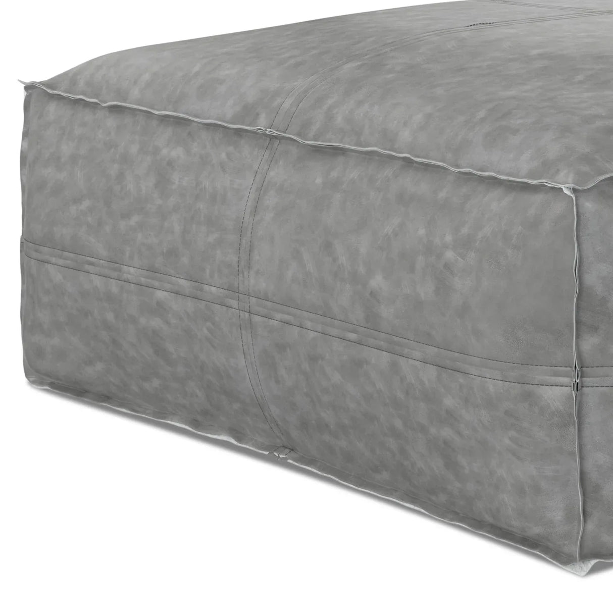 Distressed Grey Vegan Faux Leather Square Pouf Stool - Omega Lifestyles