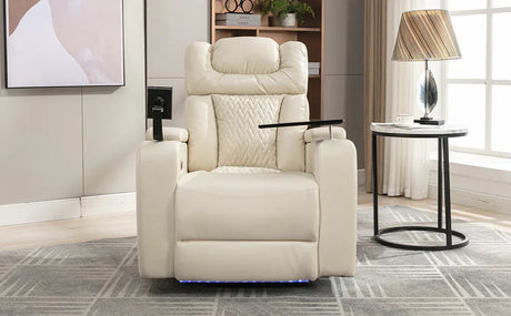 Power PU Leather Recliner Chair With Tray Table USB Port - Omega Lifestyles
