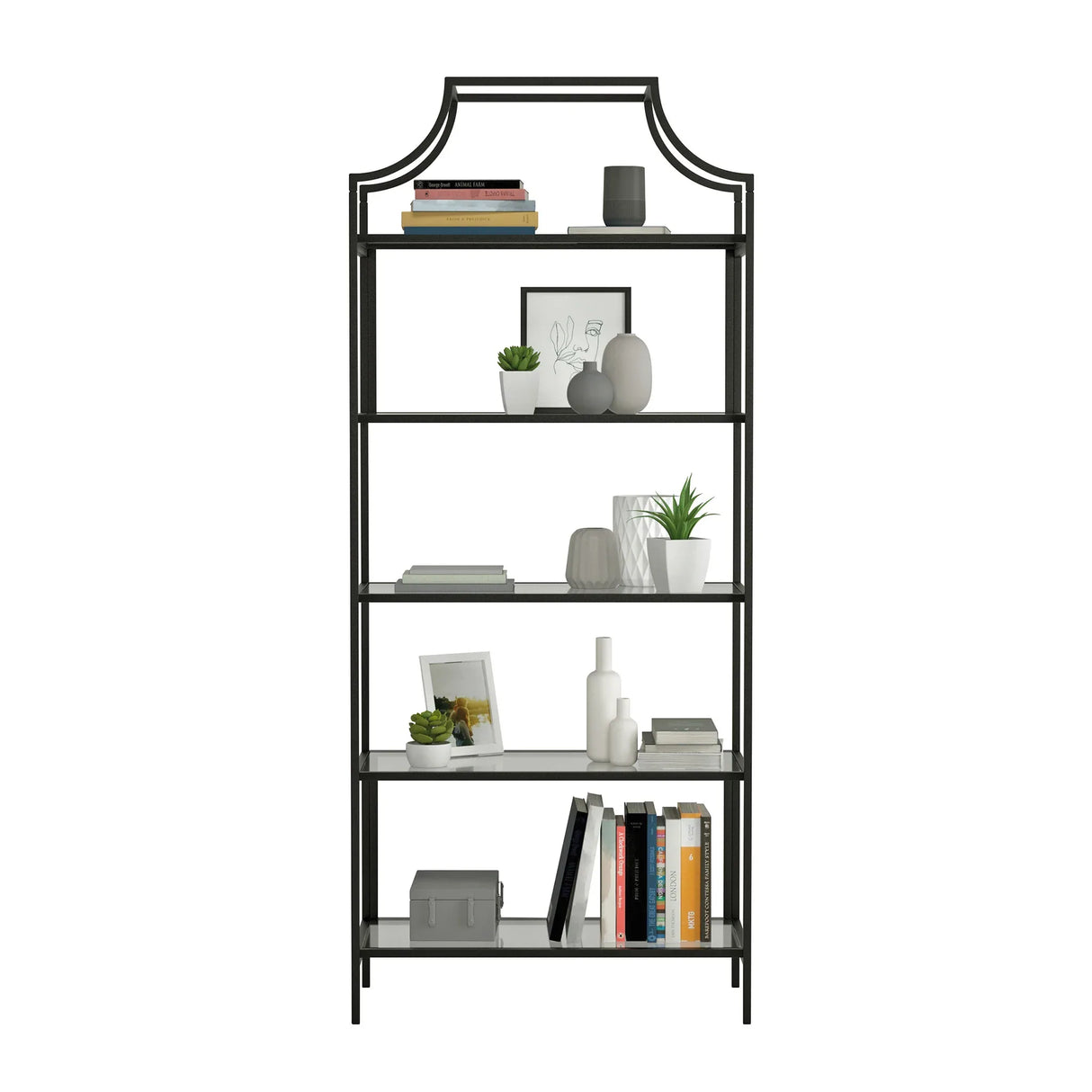 Mid-Century Modern Black Engineered Wood Bookcase - Omega Lifestyles