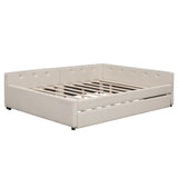 Queen Modern Upholstered Linen Platform Bed With USB Trundle - Omega Lifestyles