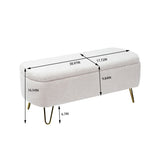 Ivory Faux Fur Upholstered Storage Bench With Gold Legs - Omega Lifestyles