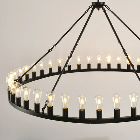 Matte Black Wagon Wheel 30-Light Metal Chandelier - Omega Lifestyles